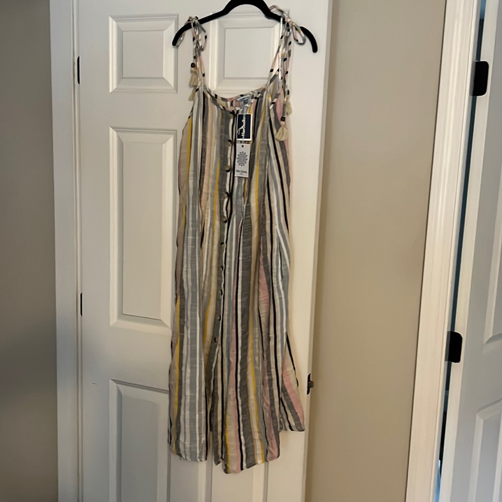 Blue Island beach linen striped dress